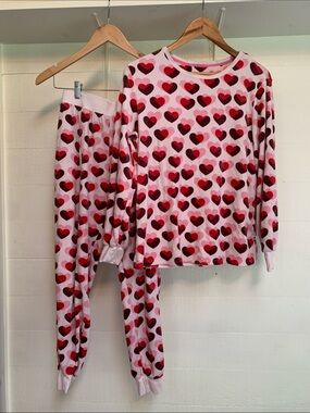 Pink Heart-Print Pajama Set